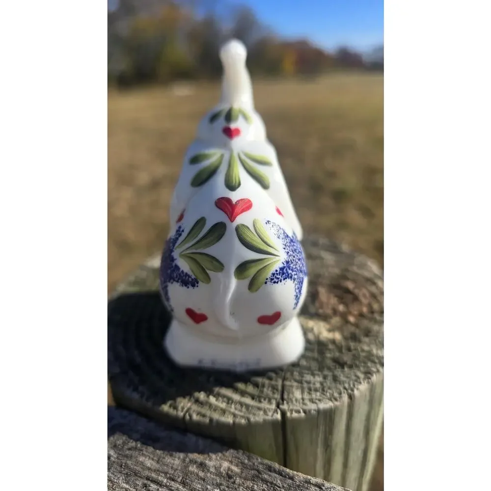 Fenton Glass Hand Painted Elephant Figure K Brightbill Hearts Flowers Blue White
